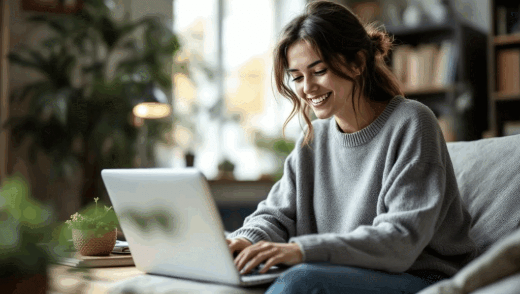 A woman on her laptop having a therapy session with the best therapist in Providence